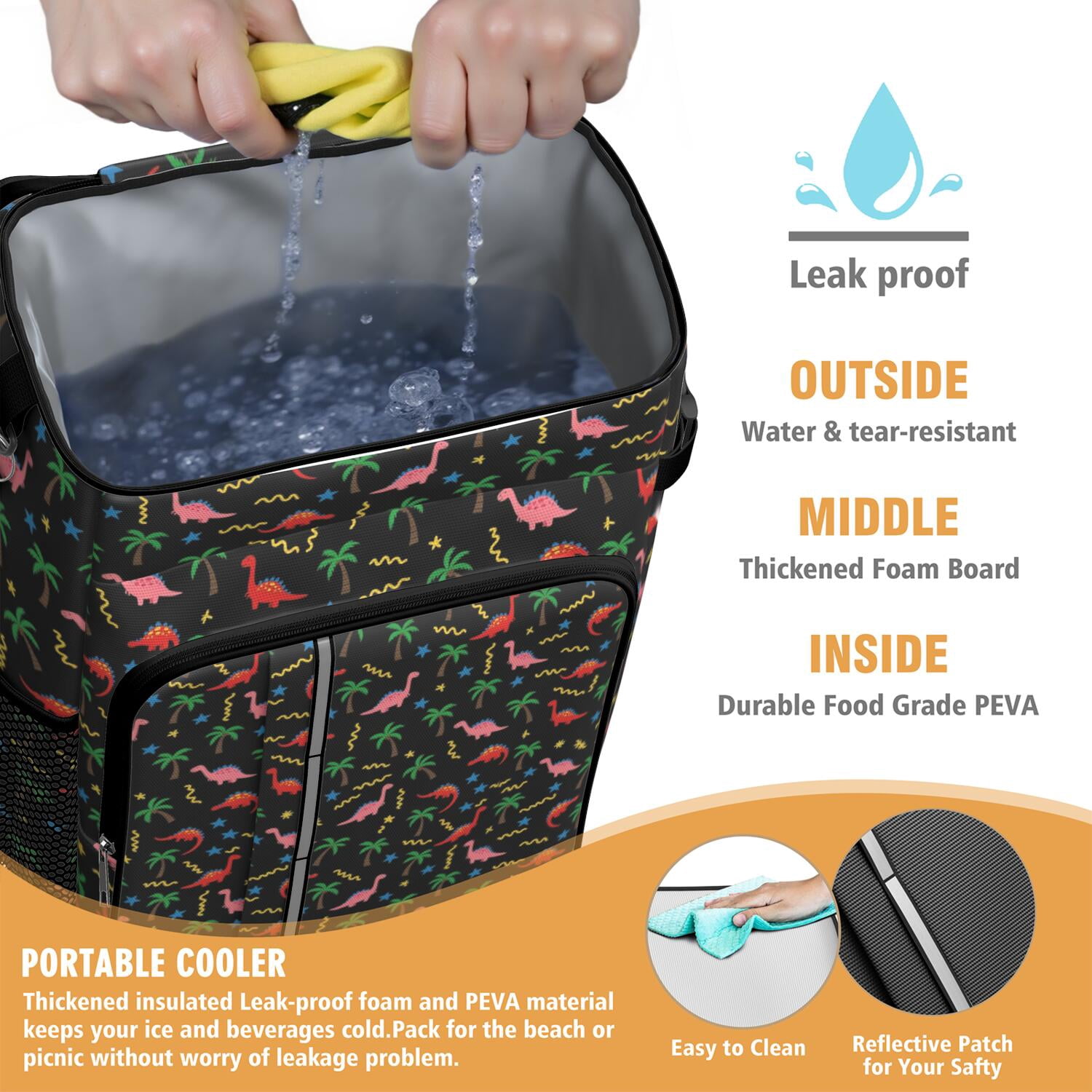 Travel Cooler Bag - Pink Dinosaurs Cosmic Stars Camping Beer Cooler Backpack with Bottle Opener- Waterproof Insulated Picnic Backpacks - Cooler Bag for Beach