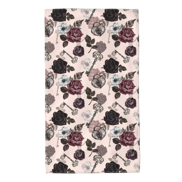 Fotbe Retro Red Black Roses Toalla Premium con Patrón, Toalla de Microfibra de Secado Rápido, Ligera y Altamente Absorbente (27.5x16in), Ideal para Uso Diario