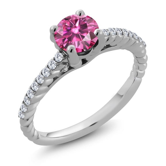 Gem Stone King 925 Sterling Silver Ring Round Pink and White Moissanite (1.38 Cttw, Size 9)