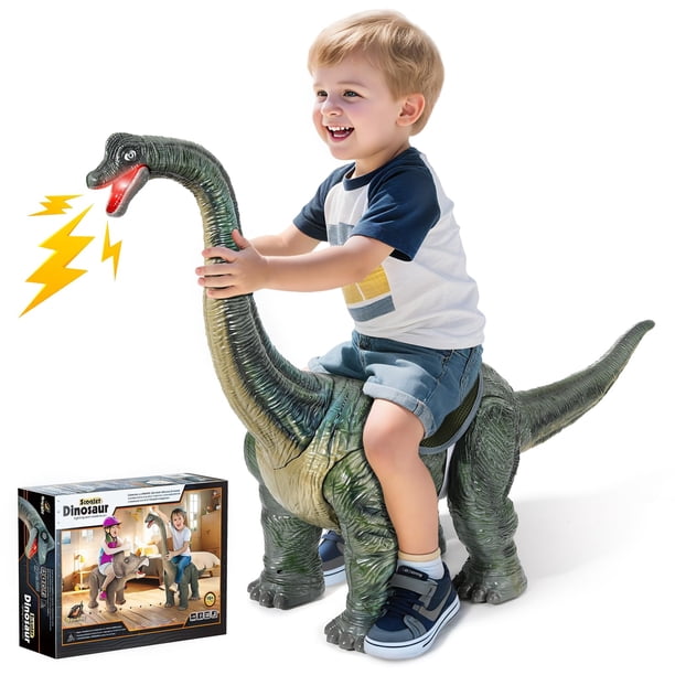 Paseo de dinosaurios en un coche de juguete Twinkoo, braquiosaurio realista para niños