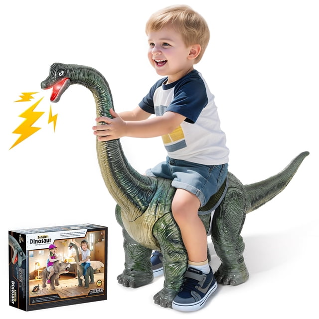 Paseo de dinosaurios en un coche de juguete Twinkoo, braquiosaurio realista para niños
