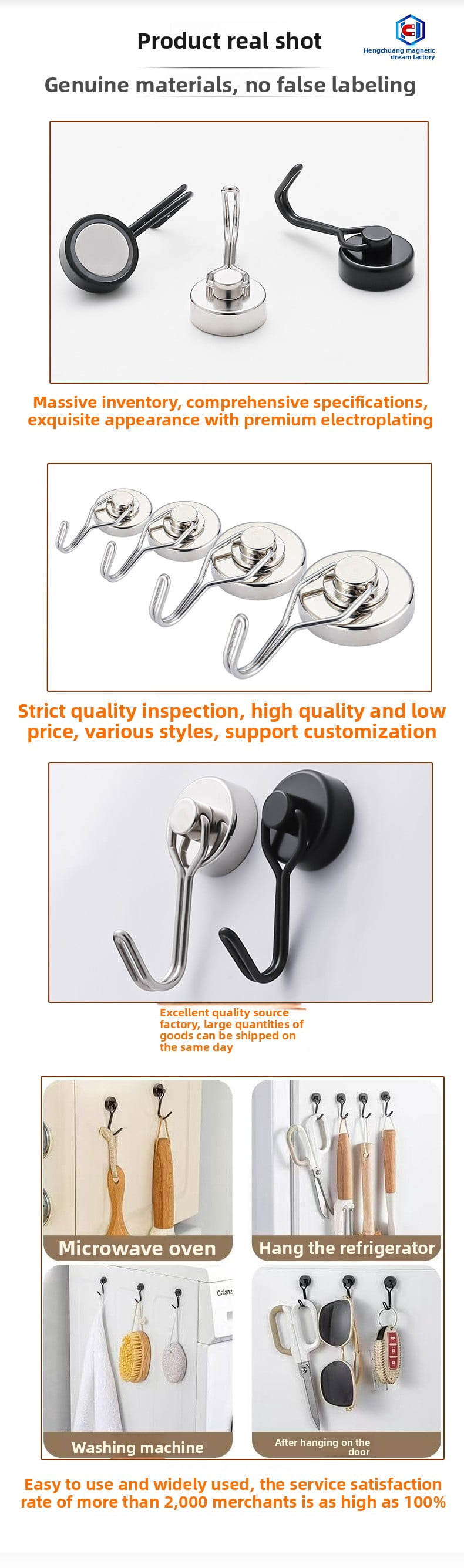 XIHAMA Pack of 10 180° Rotating Magnetic Hooks - Silver G16 - Drill-Free Installation
