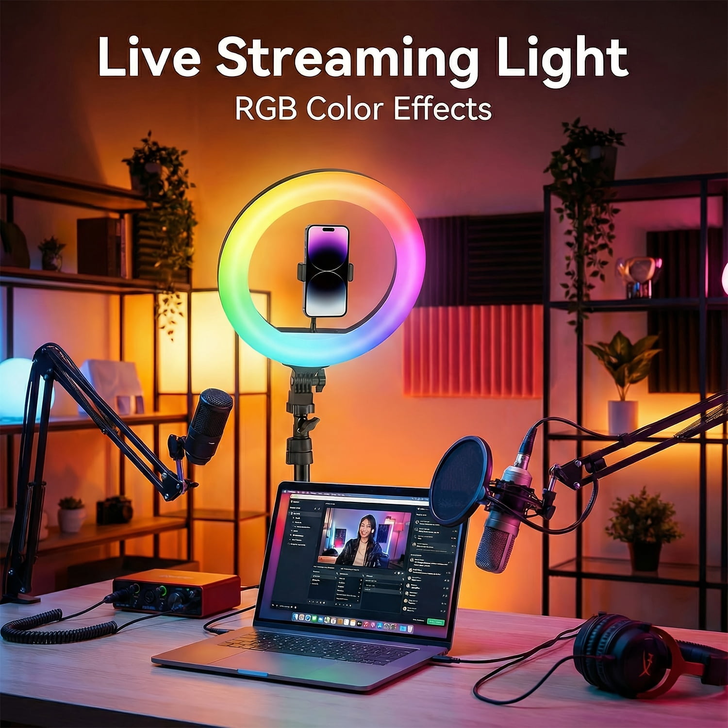 12" Ring Light with Stand, 63.3" Tall, Phone Holder, 3 CCT & RGB Modes, Adjustable LED Tripod for Makeup, Streaming, Photography, TikTok