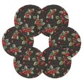 thumbnail image 7 of 6 Pcs Drink Coasters with Holder 3.94in Woven Coasters for Drinks Red Holly Berries Pattern Coaster Set for Protection Table, 7 of 7