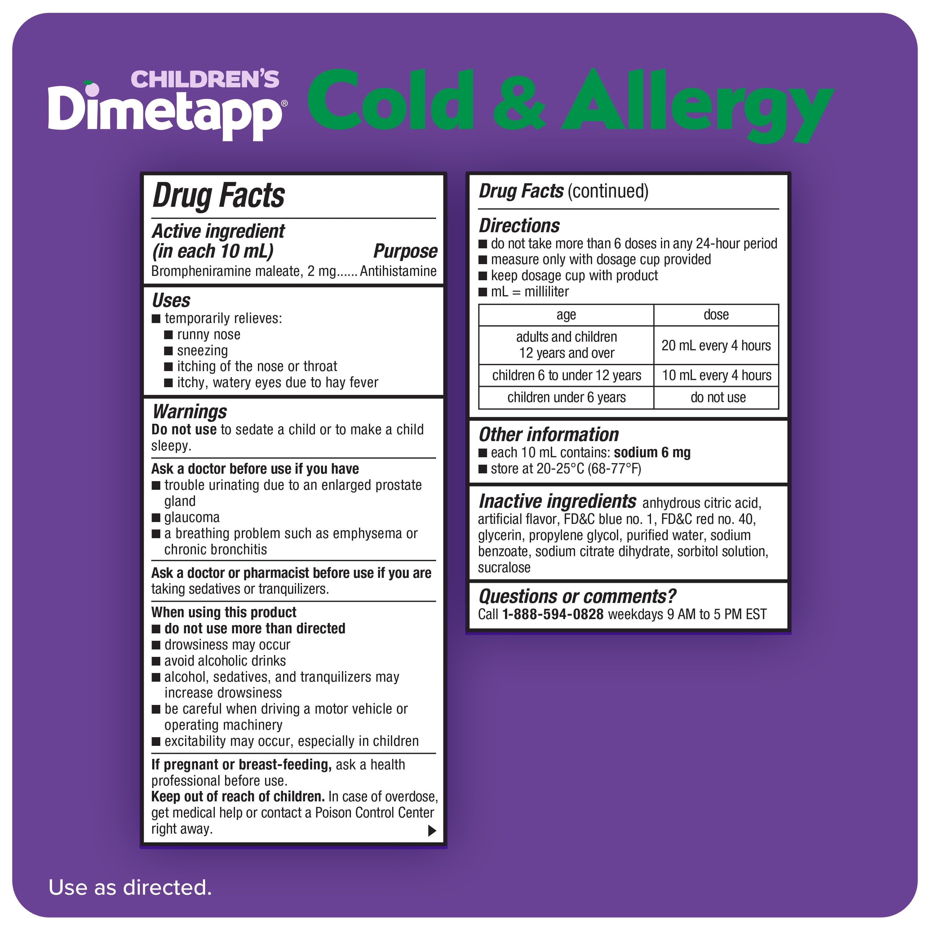 (2 pack) Children’s Dimetapp Cold & Allergy 8 Fl Oz