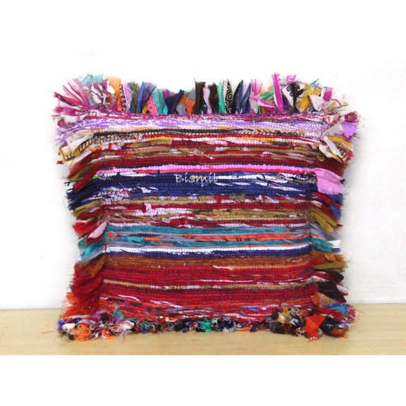 Pink Chindi Cushion Cover Room Décor Unfilled Pillow Cover 18 x 18 Inch