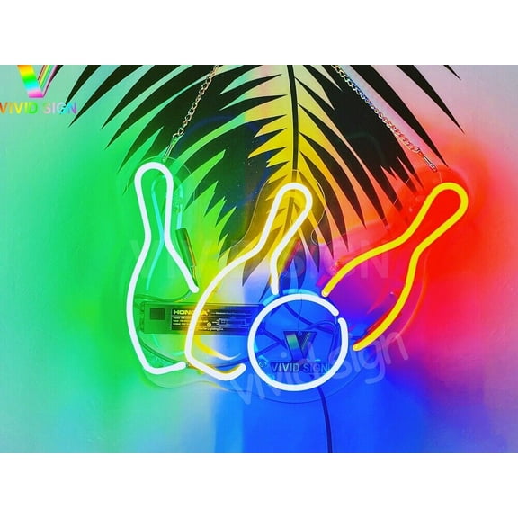 Queen Sense 14" Bowling Pins Neon Sign Acrylic Man Cave Handmade Neon Light 114BOWV2A2