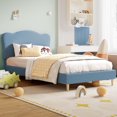 thumbnail image 1 of Memoryfield Twin Size Bed Frame with Upholstered Headboard, Low Profile Platform, Heavy Duty, Wooden Slats, Noise-Free, No Box Spring Needed, Light Blue, 1 of 9