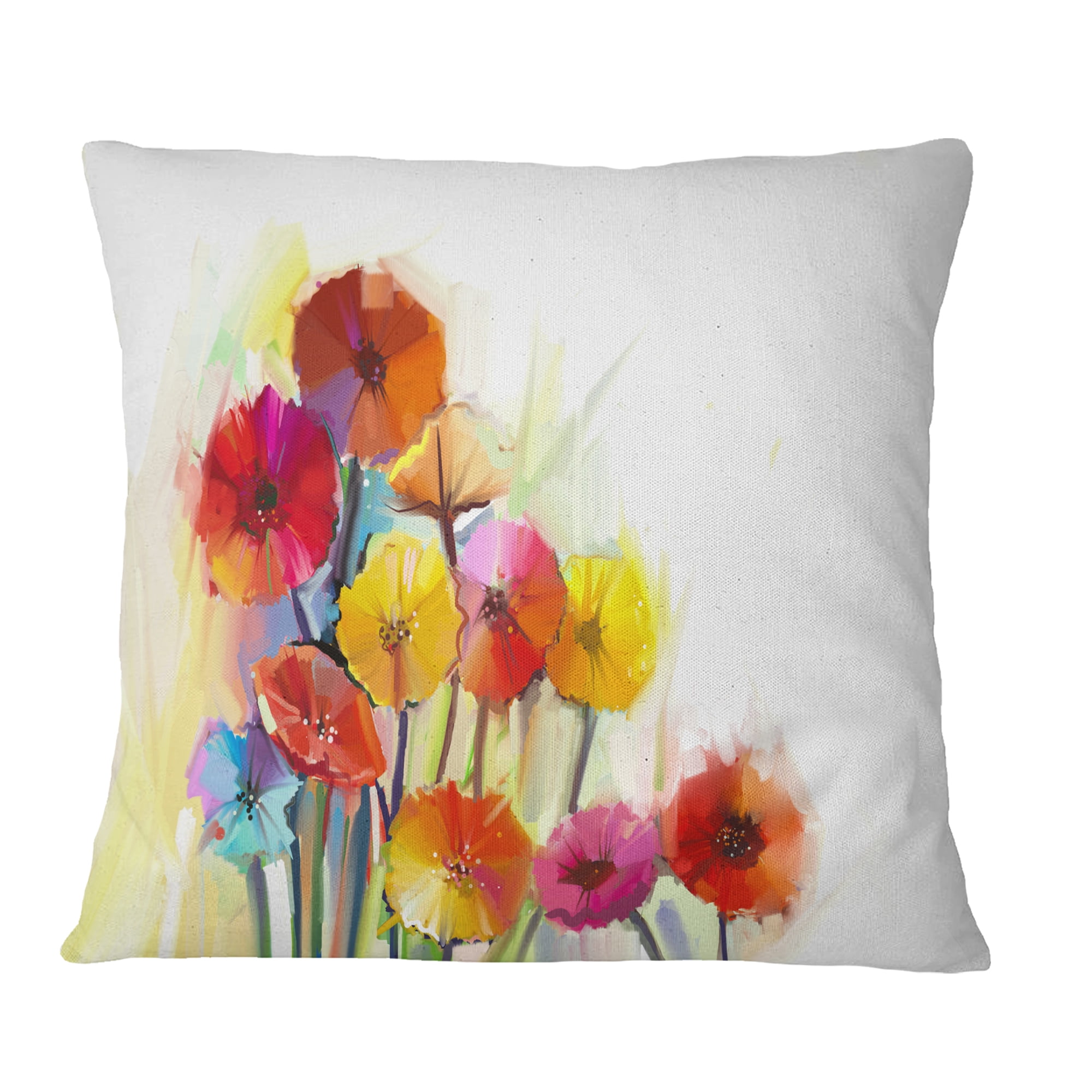 Designart Colorful Gerbera Flowers Watercolor - Floral Throw Pillow - 18x18