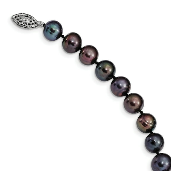 Primal Silver Sterling Silver Rhodium-plated 9-10mm Black Freshwater Cultured Pearl Bracelet
