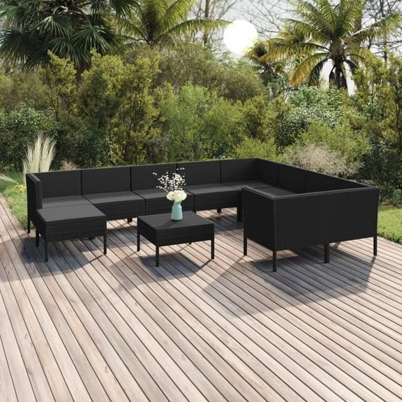 vidaXL 11 Piece Patio Lounge Set with Cushions Poly Rattan Black