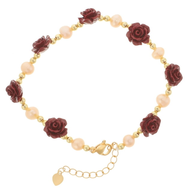 Pulsera con dijes de flores, pulsera de rosas, joyería de rosas, joyería de mano para mujeres y niñas