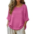 thumbnail image 2 of LangJing Oversized Cotton Linen Tops for Women 3/4 Sleeve Round Neck Summer Boho Shirts Loose Fit Dressy Casual Tunic Blouse with Pockets Hot Pink,XL, 2 of 3