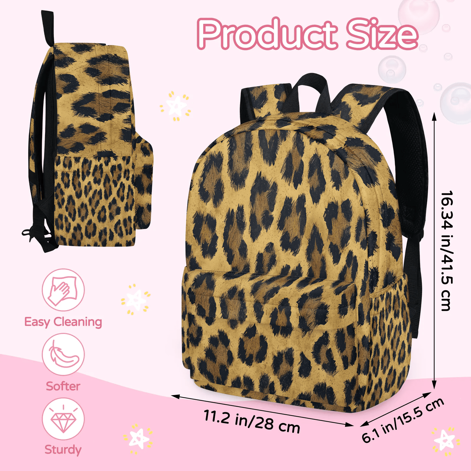 Herdesigns Leopard Backpack for Men Women, Lightweight Laptop Backpack 16.3 Inch Cheetah Print Casual Daypack for Travel Work Commuter
