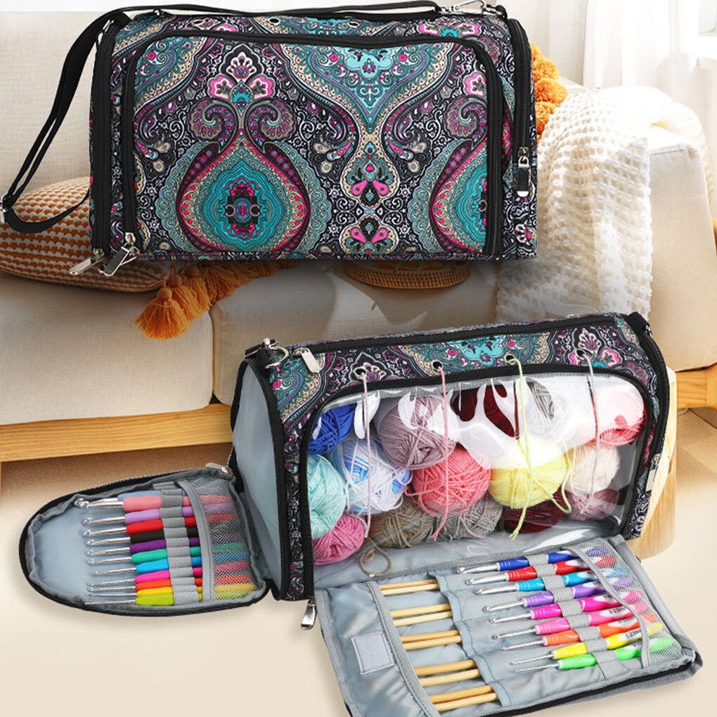 Yarn Storage Bag Shoulder Large Capacity Knitting Bags Multi grids Needle Supplies Oxford Cloth Pouch For Wool Crochet Supplies Orange Walmart
