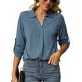 thumbnail image 1 of Blusa de mujer Camisa de cuello en V Camisa elegante de manga 3/4 Túnica Tops Camisas largas Camisetas, 1 of 4