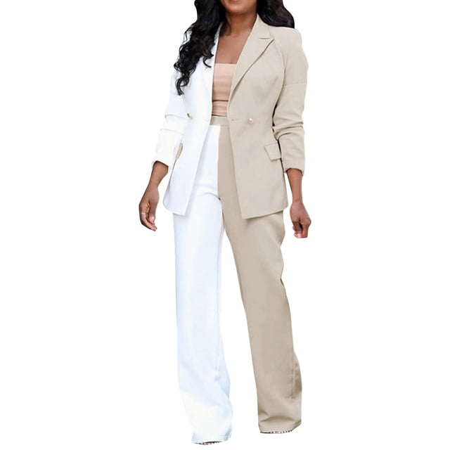Tenues 2 Pcs pour Femmes Tailleurs Pantalons en Lin pour Femmes Ensemble de Vêtements Femme Ensembles Blazer à Manches Longues Col à Revers Cranté Ensembles Tailleur d'Affaires Style Pantalon Cargo S_403 Survêtements pour Femmes Kaki TTG