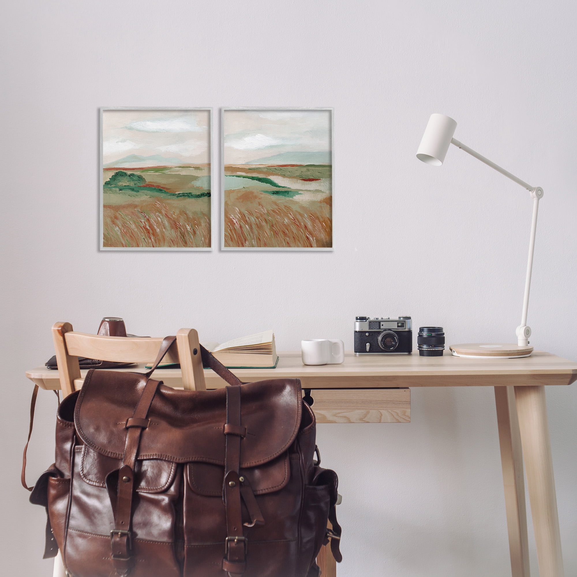 Stupell Industries Windblown Reeds Landscape Landscape Painting Gray Framed Art Print Wall Art, 11 x 14, Set of 2