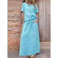 thumbnail image 4 of Summer Skirt Set Women 2 Piece Outfits Short Sleeve Top Elastic Waist Maxi Dress Sets with Pockets Lake Blue XL, 4 of 8