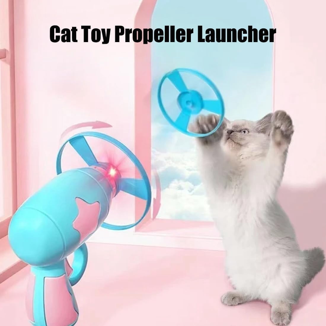 Flying Propeller Cat Toy Launcher - Interactive Chase Toy with Colorful Propeller Set, Indoor/Outdoor Play for Kitten Chasing, Pouncing & Hunting Training