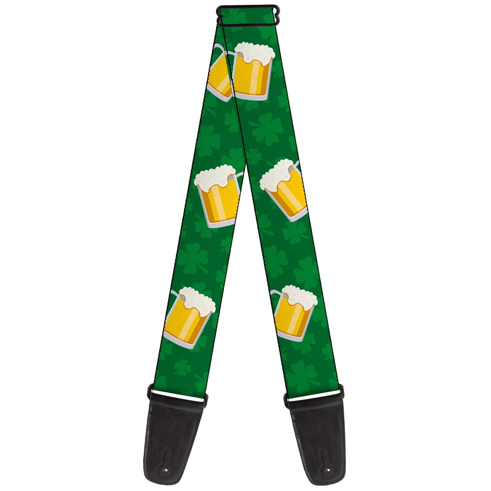Buckle-Down Guitar Strap, St Pats Clovers Beer Mugs Greens, 2 Inches Wide