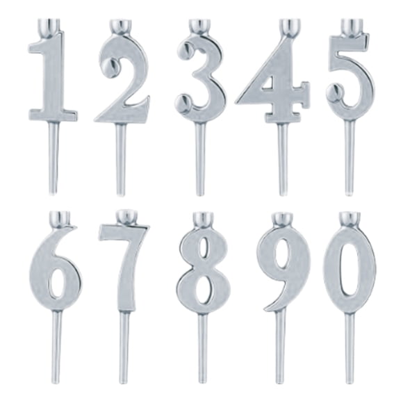 10 Pieces 5.5" Birthday Numeral Candles, Cake Numeral Candle for Cake Decoration, Number 0-9 Cake Topper Candles Number 0 1 2 3 4 5 6 7 8 9 for Birthday Wedding Anniversary Party Celebration, Silver