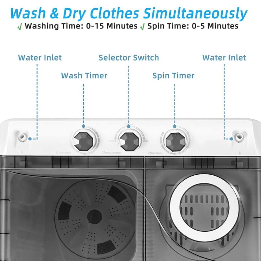 Kadyn Washing Machine, Washer,Washer Machine, 26 LBS Twin Tub Portable Washing Machine with Built-In Drain Pump-Gray