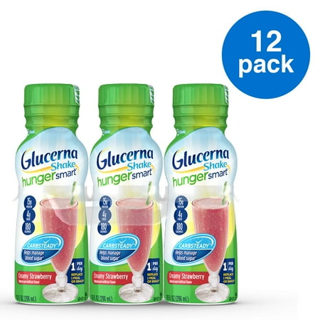 Nutritional Value Pack - Glucerna Hunger Smart Diabetes Nutritional Shake Creamy Strawberry To Help Manage Blood Sugar 10 fl oz Bottles (Pack of 12)