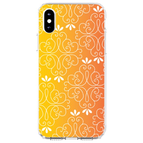 DistinctInk Clear Shockproof Hybrid Case for iPhone XS Max (6.5" Screen) - TPU Bumper, Acrylic Back, Tempered Glass Screen Protector - Yellow Orange Red Gradient