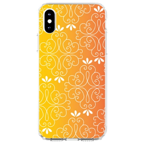 DistinctInk Clear Shockproof Hybrid Case for iPhone XS Max (6.5" Screen) - TPU Bumper, Acrylic Back, Tempered Glass Screen Protector - Yellow Orange Red Gradient
