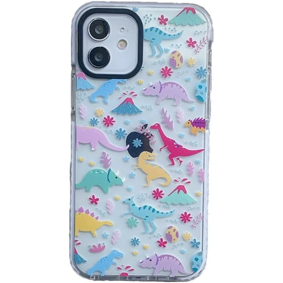 Cute Cartoon Dinosaur Flowers Eggs Clear Soft Phone Case Compatible with iPhone Case (Clear,iPhone 14)
