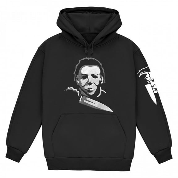Halloween Michael Meyers Black and White Logo Pullover Hoodie-Large