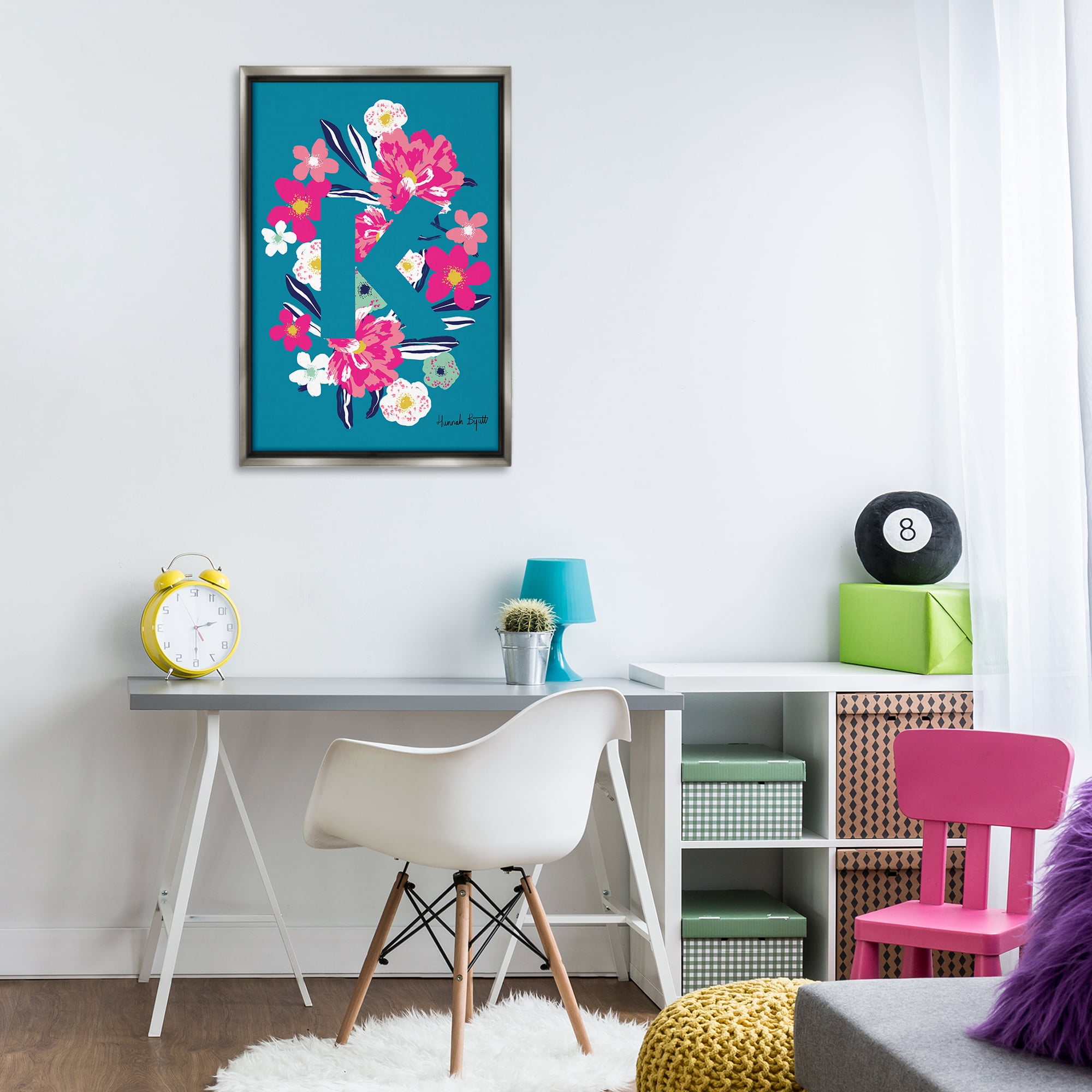 Stupell Industries Floral Bloom Letter K Botanical & Floral Painting Gray Floater Framed Art Print Wall Art, 21 x 31