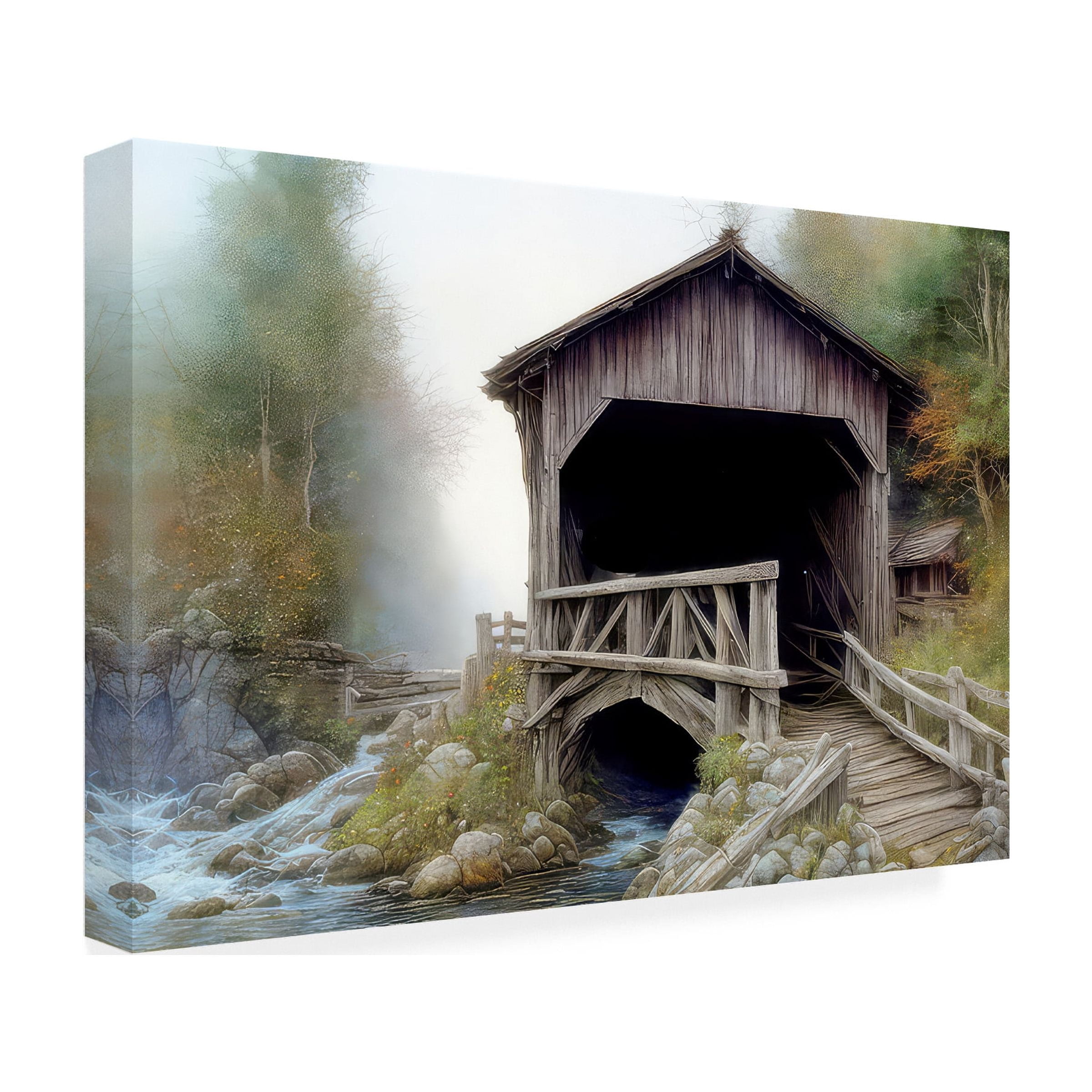 Canvas Wall Art - FootePrint Art 'Bridge Over County Creek' Wall Art for Living Room, Bedroom, or Office DÃ©cor by Trademark Fine Art - 19 x 12 Inches