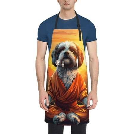 

Lukts Adjustable Apron with 2 Pockets Chef Cooking Kitchen Restaurant Aprons for Women Men-Cartoon Puppy Sunset