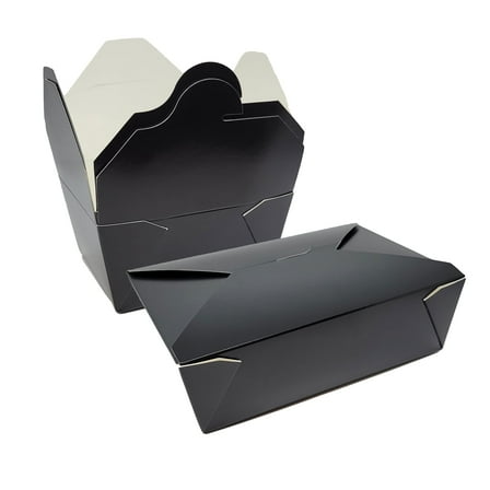 #3 64oz Black Folded Take out Box, Disposable Togo Containers 7.75 Inch x 5.5 Inch x 2.5 Inch (200 Boxes only)