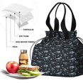 thumbnail image 4 of Black White Dinosaurs Fossils Pattern Drawstring Lunch Bag Women - Drawstring Lunch Bag Insulated for Work Office - Stain-Resistant Large Lunchbags for Women with Multi-Pockets, 4 of 6
