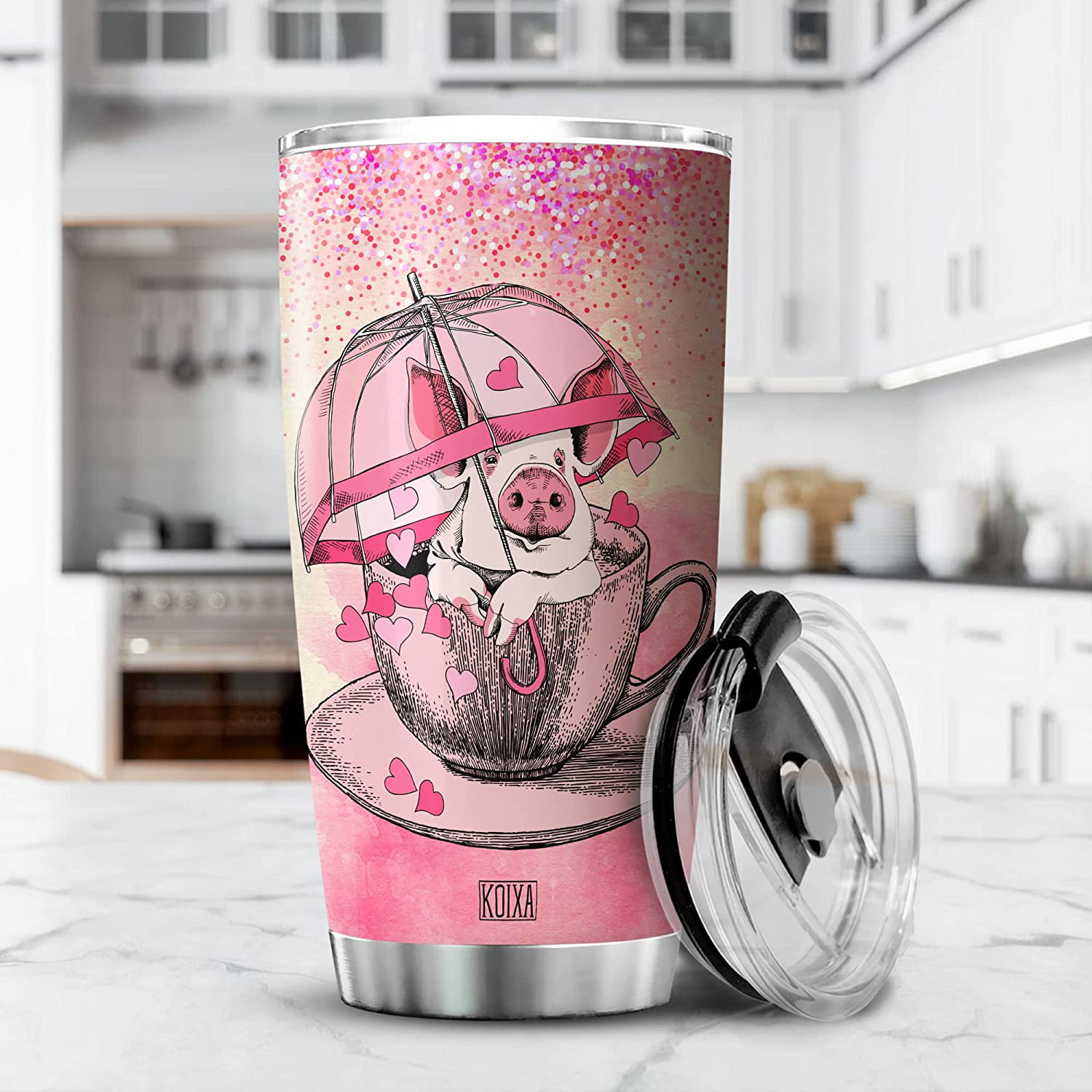 40 oz Cute Pig Tumbler with Handle and Straw Lid Leak Proof, Pigs Coffee  Travel Mug with Handle Insulated for Hot and Cold Drink Ice, Birthday Gifts  for Women Pig Lovers 