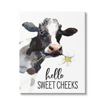 Stupell Industries Hello Sweet Cheeks Country Cow Cattle Holding Flower Graphic Art Gallery Wrapped Canvas Print Wall Art, Design by Lettered and Lined