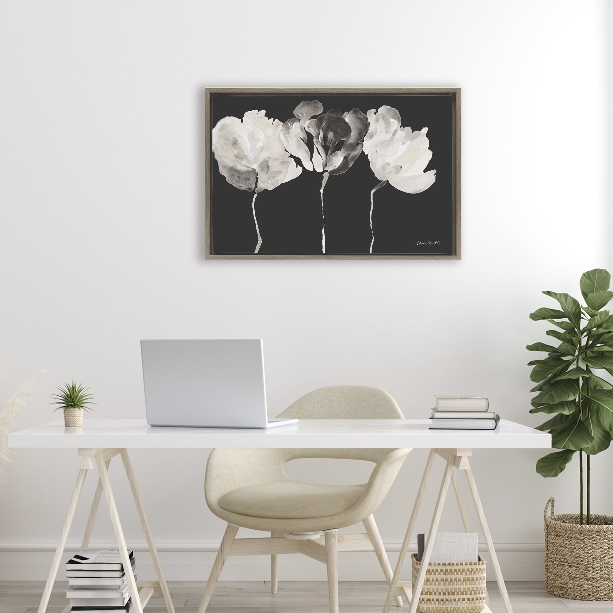 Stupell Industries Trio In Light On Black Brown Framed Floater Canvas Wall Art, design by Lanie Loreth