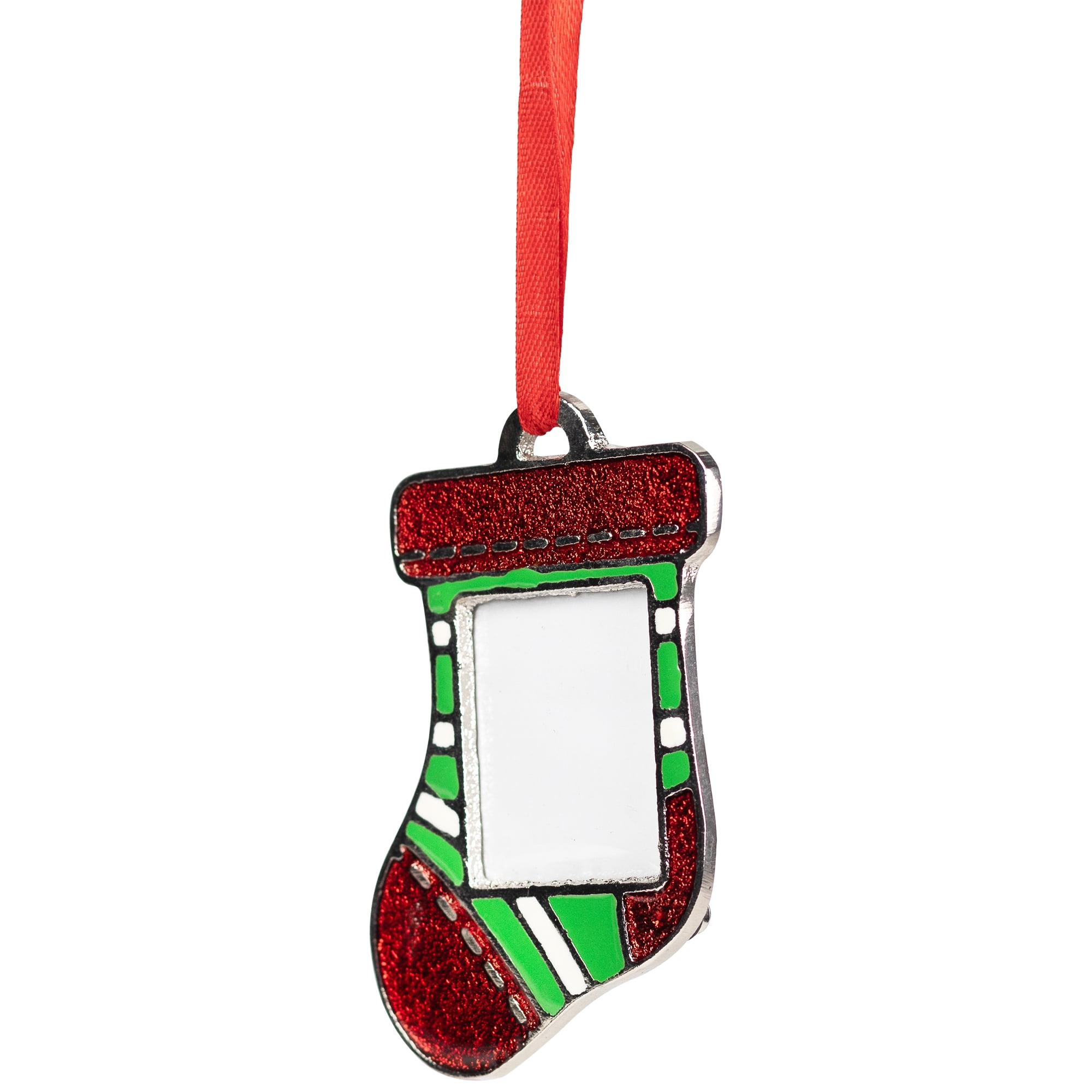 Striped Christmas Stocking Photo Frame Ornament - 3.25"