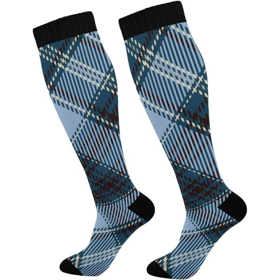GZHJMY Buffalo Plaid Compression Socks, Women Men Long Stocking (20-30mmHg), Travel Knee High Stockings for Athletic Sports,Running,Cycling,Nursing
