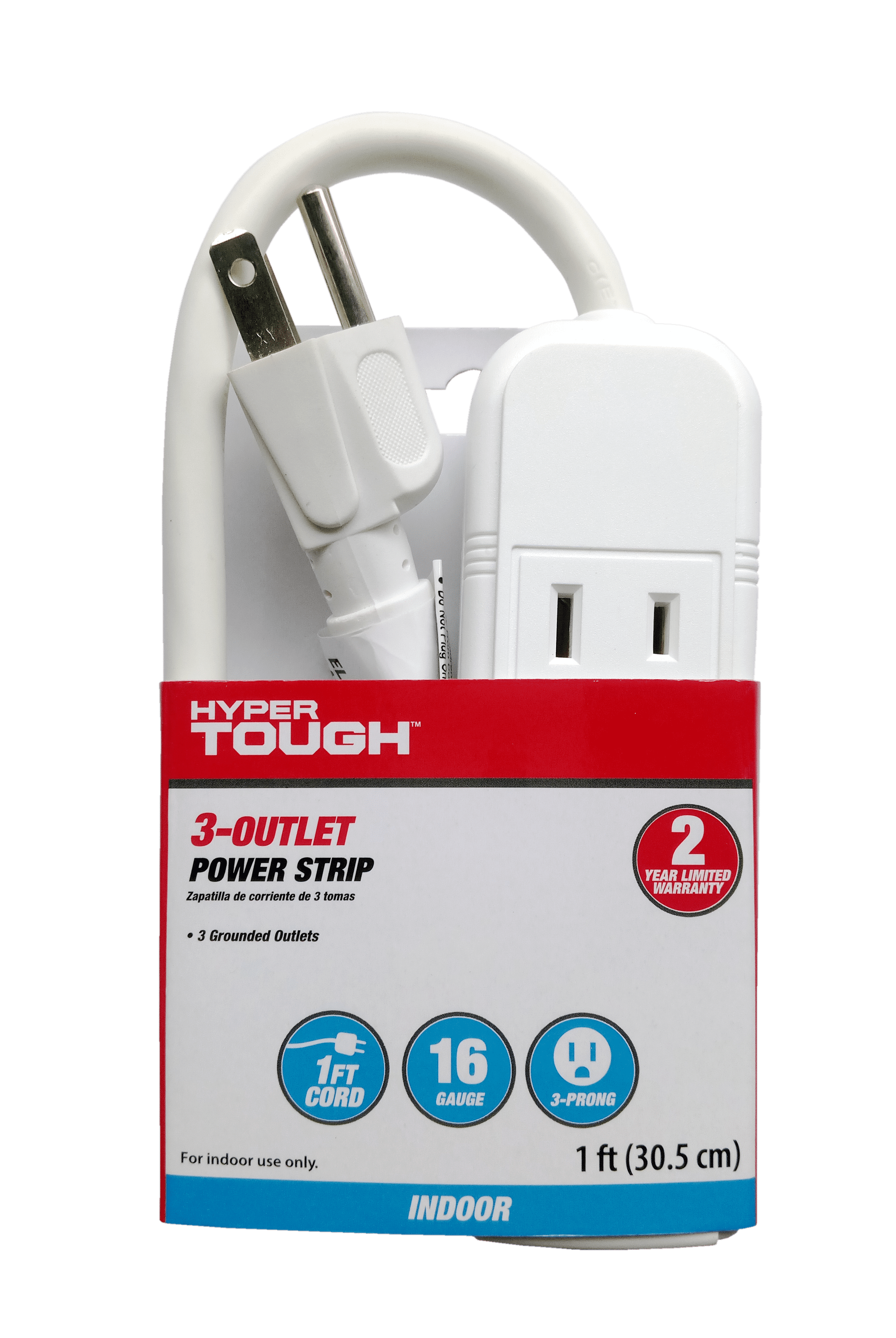 Hyper Tough 3 Outlets Power Strip with 6 Awg 1Ft. Cord, White
