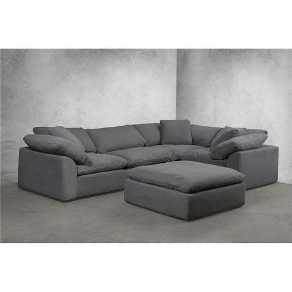 Cloud Puff Slipcovered Modular Sectional Sofa - Performance Gray 5 Piece