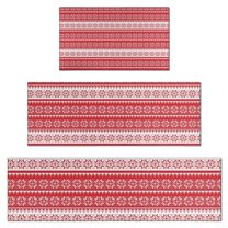 Red Christmas Geometric Snowflake Pattern Kitchen Rugs Sets Of 3,Kitchen Runner Rugs Non Skid Washable,Decorative Kitchen Floor Mats for Kitchen,Sink,Laundry,17"x30"  17"x47"   17"x59"