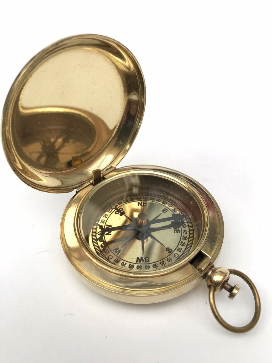 Antique Brass Compass with Lid – Nautical Pocket Compass for Gift, Travel & Décor"