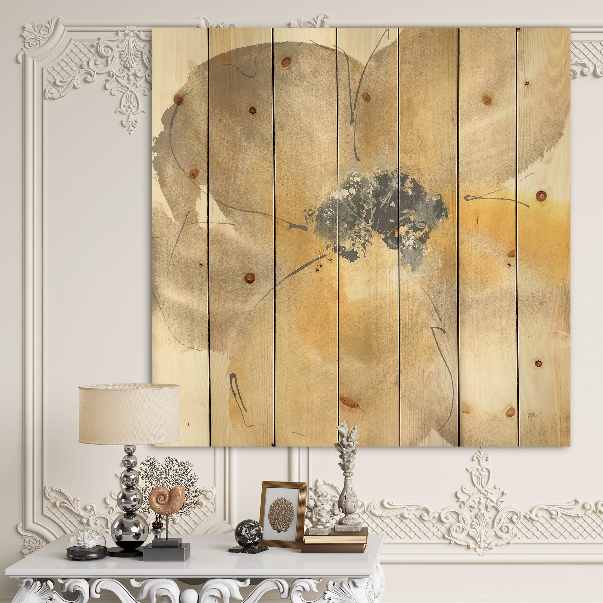Designart 'Galm Flower Tones II' Traditional Print on Natural Pine Wood
