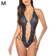 thumbnail image 1 of Mujeres Sexy Halter Body Ropa interior Cuello en V profundo Lencería de encaje floral, Azul, M Yuarrent XX000181-06, 1 of 7