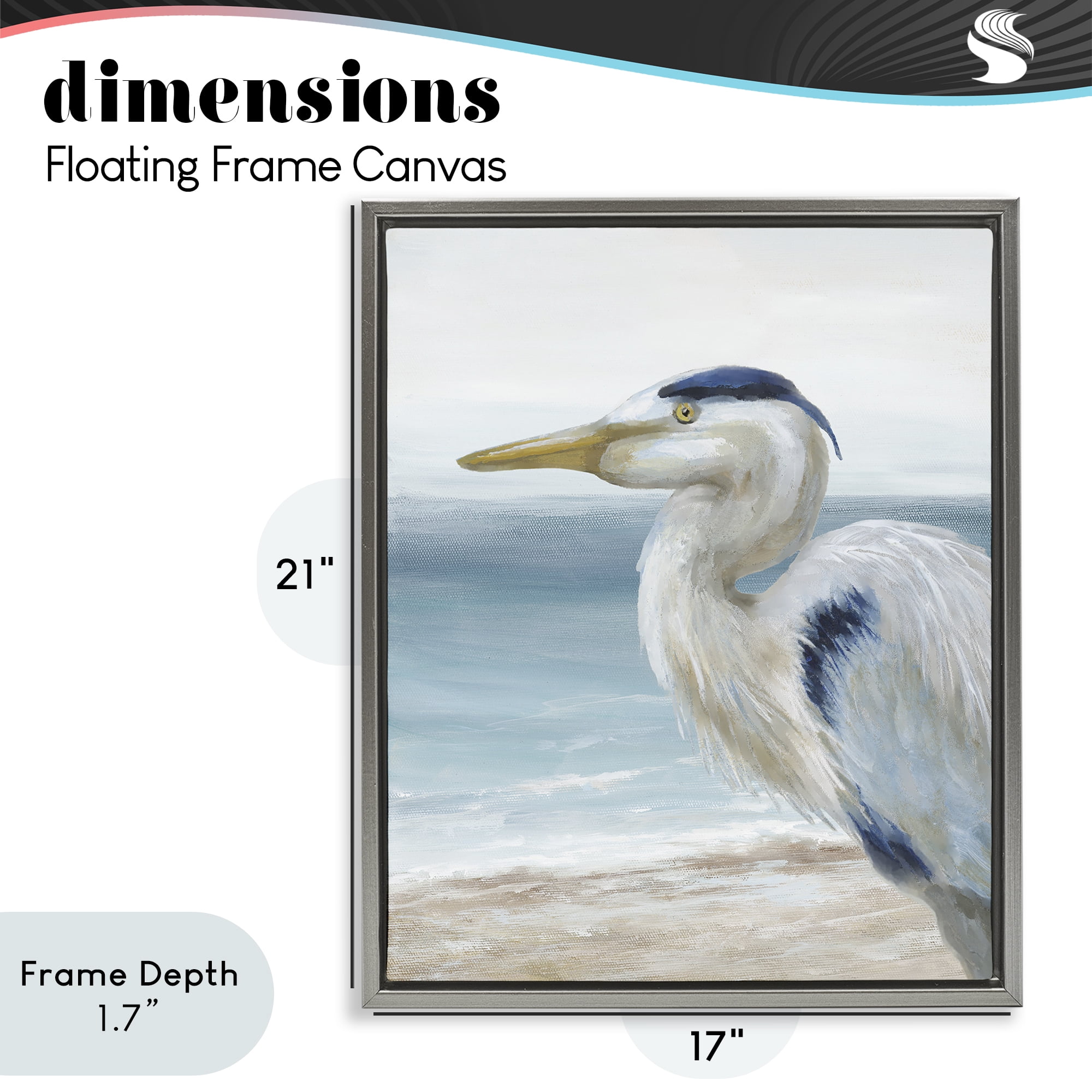 Stupell Industries Left Gazing Heron Gray Framed Floater Canvas Wall Art, design by Nan