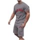 thumbnail image 4 of Conjunto de Sudadores de Hombres Impresión Casual Deportes de Manga Corta Cuello Redondo, Traje de Deporte de 2 Piezas con Pantalones de Corredores de Cintura Elástica, 4 of 4
